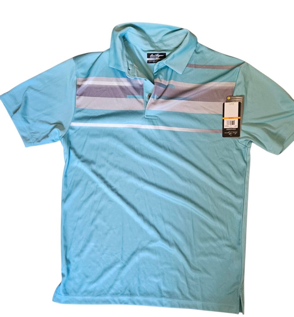 NEW Ben Hogan Men Performance Golf Polo NWT Size S Aqua Teal Stripe Chest